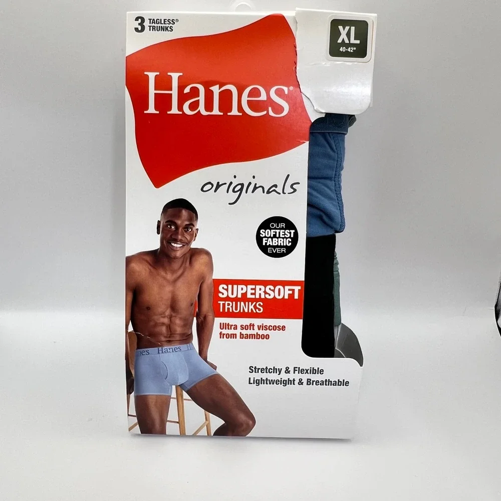 Hanes Originals Supersoft Trunks 3-Pack Mens XL 40-42 Viscose from Bamboo